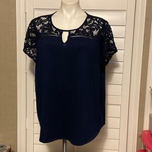 PerSeption Concept Navy Blouse with Lace Detail